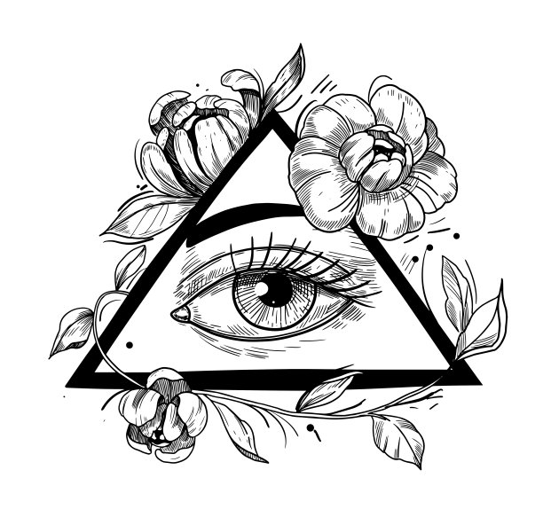 全视眼。单色矢量插图。纹身草图图片下载