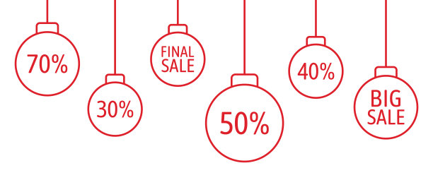 圣诞销售标签集。Line art红色圣诞球与标志最后，大销售。圣诞快乐，新年快乐。特别优惠价格。假日打折，购物促销。矢量图图片下载