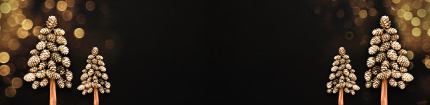 新年贺卡。黑色背景下的金色圆锥形圣诞树。最小的新年概念图片下载