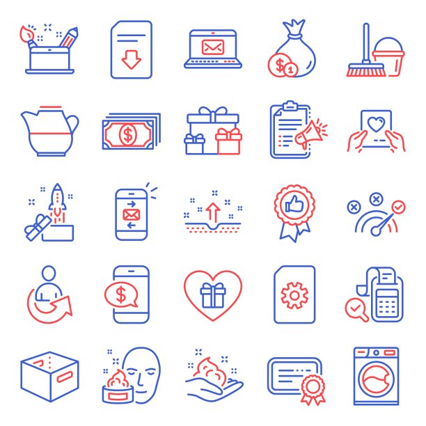 行图标集。包括现金图标，牛奶罐，正确答案。向量图片下载