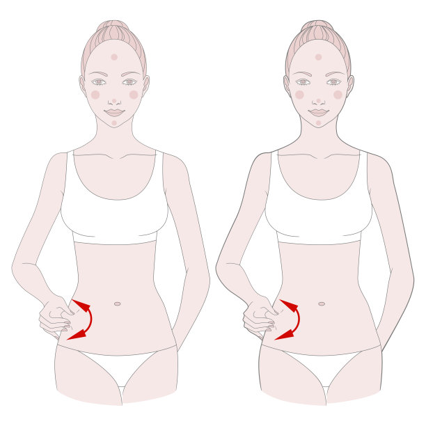 一个女孩的半身像。自我按摩腹部脂肪沉积。矢量插图。图片下载