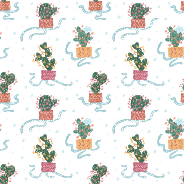 圣诞仙人掌无缝模式图片下载