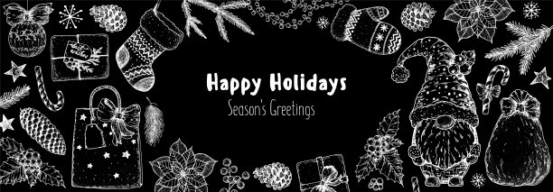 圣诞贺卡。插图喜庆的圣诞节情绪。手绘草图。复古的设计元素。矢量插图。邀请设计模板。素描的收藏。图片下载