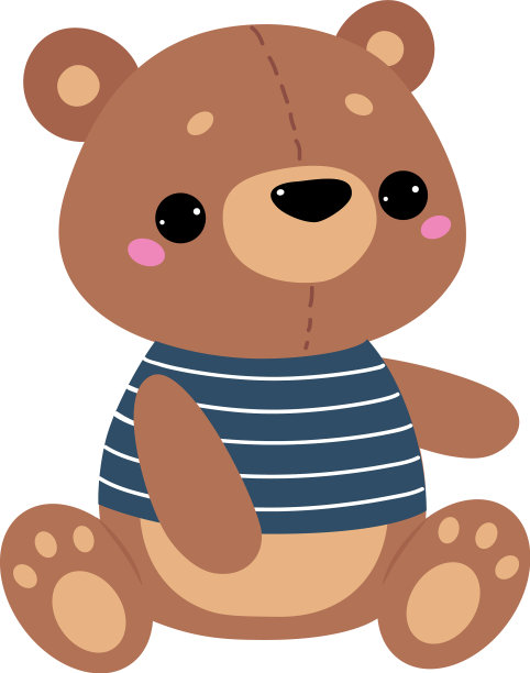 毛绒绒的泰迪熊穿着条纹背心作为儿童玩具图片下载