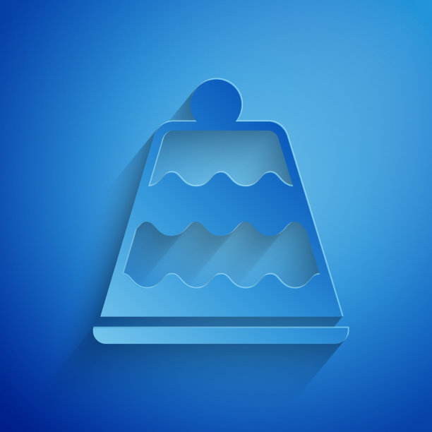 剪纸蛋糕图标孤立在蓝色背景图片下载