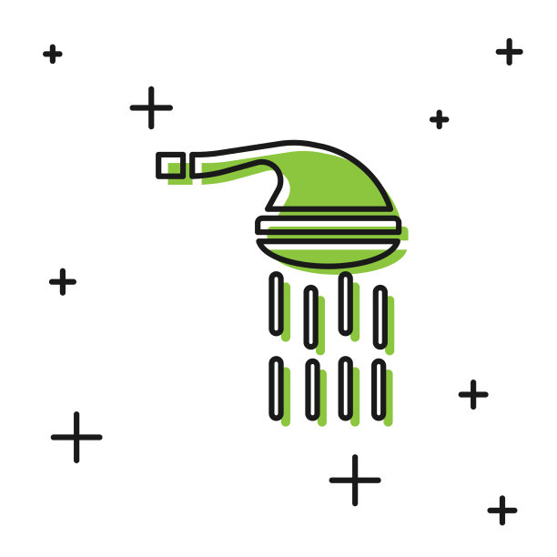 黑色淋浴头与水滴流动的图标图片下载