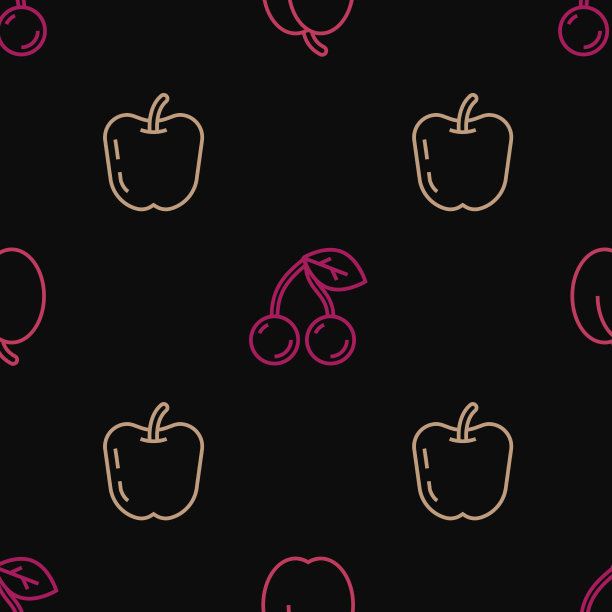 设置线李子，水果，苹果和樱桃无缝图片下载
