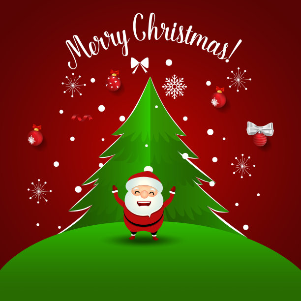 圣诞贺卡上有圣诞老人和圣诞树。矢量图图片下载