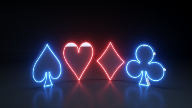 现代黑色和霓虹灯蓝色，红色卡片符号- 3D插图图片下载