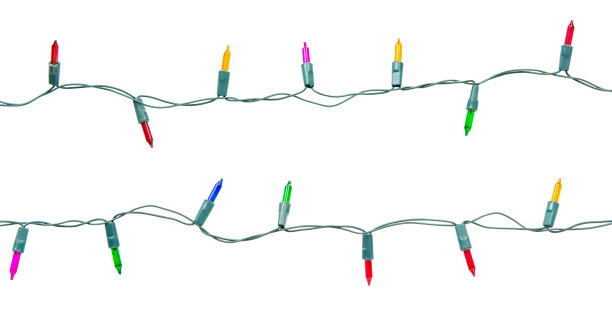 圣诞灯串孤立的白色背景与剪辑路径图片下载