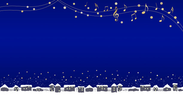 音乐、白色雪花和房屋背景插图图片下载