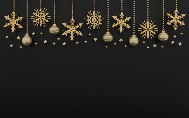 3d渲染金色的快乐新年，冬季季节或圣诞背景图片下载