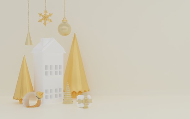 3d渲染金色的快乐新年，冬季季节或圣诞背景图片下载