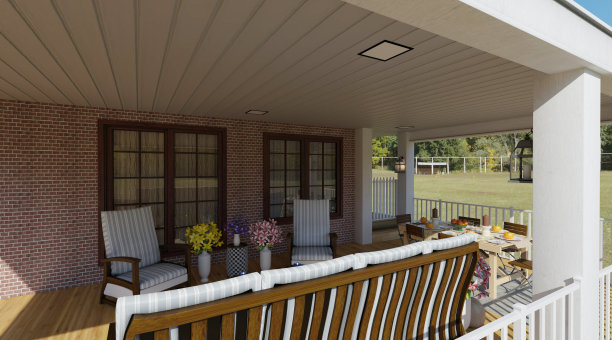 舒适的门廊在一个乡村房子的3d插图图片下载