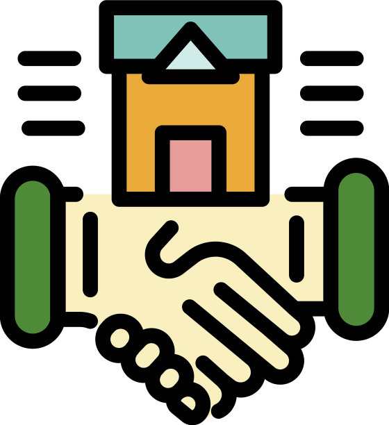 握手和住宅图标颜色轮廓图片下载