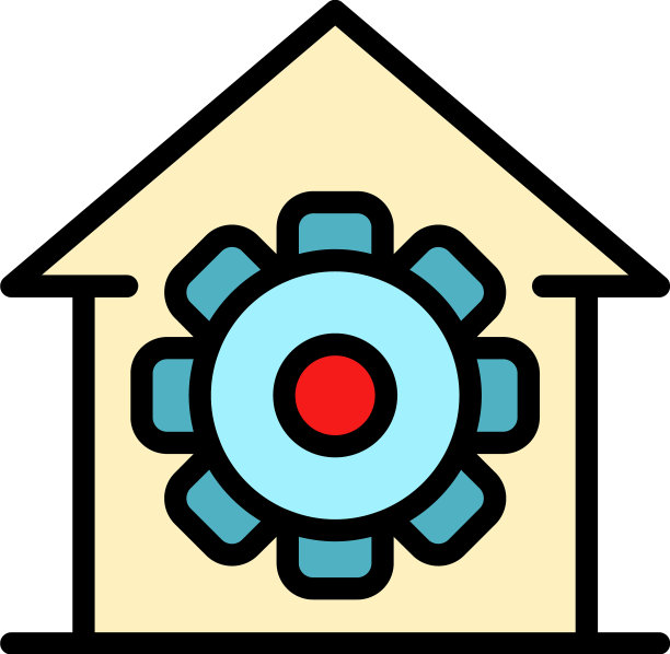 齿轮在一个房子图标颜色轮廓图片下载