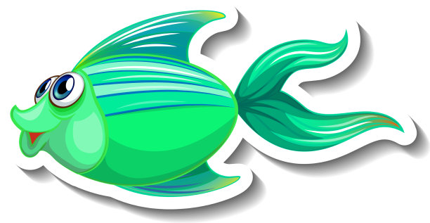 海洋动物卡通贴纸与可爱的鱼图片下载