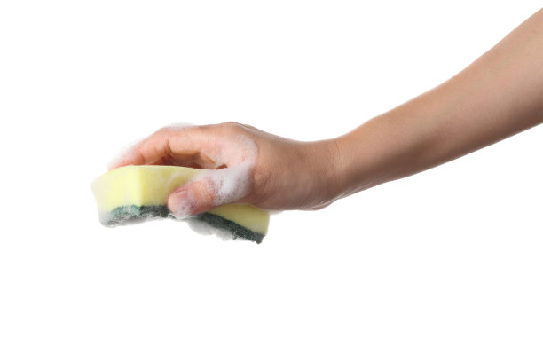 手持清洁海绵隔离在白色背景上图片下载