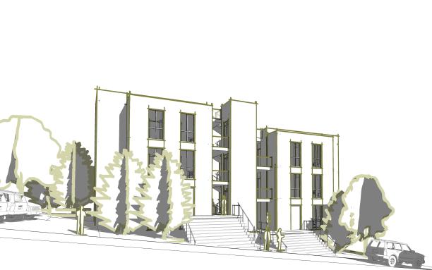 倾斜道路上的住宅建筑三维图。图片下载