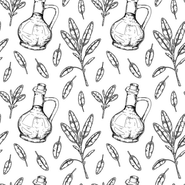 手绘鼠尾草油无缝模式。矢量插图在素描风格图片下载