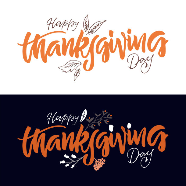 感恩节快乐的明信片，图标，标志或徽章。感谢!手绘感恩节字体排印海报。向量复古风格的书法EPS10图片下载