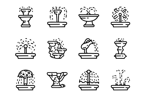 喷泉线矢量涂鸦简单图标集图片下载