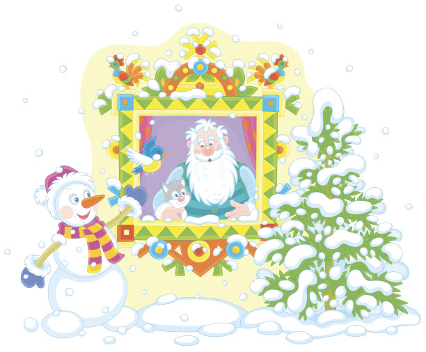 圣诞老人和雪人在家里图片下载