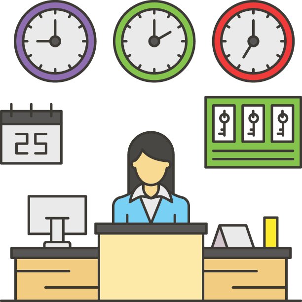 礼宾概念，前台职员矢量图标设计，酒店和汽车旅馆服务符号，假期租赁标志，餐厅供应库存插图图片下载