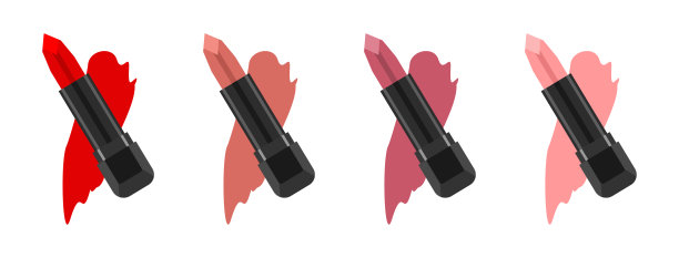 不同色调和笔画的口红向量集。红色，裸色，李子色和粉色的口红在一个黑色的盒子里图片下载