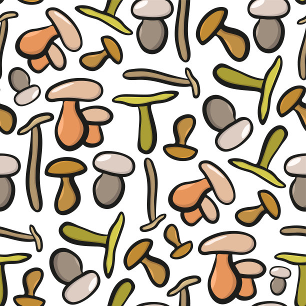 明亮多彩的蘑菇孤立在白色的背景。可爱的卡通无缝图案。矢量平面图形手绘插图。纹理。图片下载