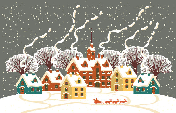 令人愉快的房屋和树木的冬季景观图片下载