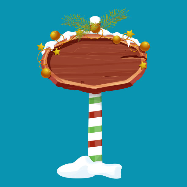 圣诞木制招牌，带装饰的条纹木棍路标，白色背景上的卡通风格孤立的空框架。节日装饰。Ui游戏资产。矢量图图片下载