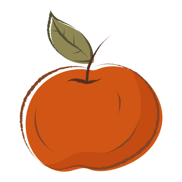 矢量孤立涂鸦插图的一个红苹果与一个树枝和叶子。图片下载