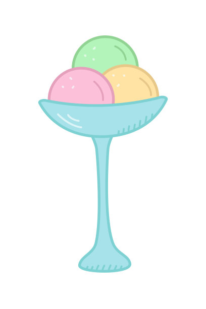 花瓶中的冰淇淋球，矢量插图美味的奶油甜点图标，涂鸦风格。图片下载