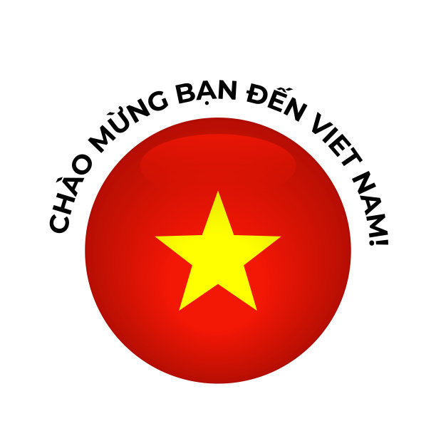 欢迎来到越南，越南文字和圆形国旗。为排印海报，明信片，横幅，传单，贴纸，t恤的矢量模板图片下载