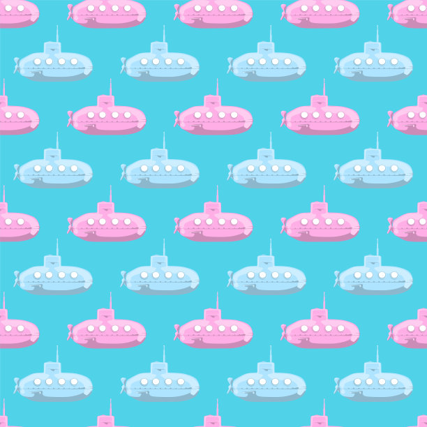 卡通风格的潜艇无缝模式。图片下载