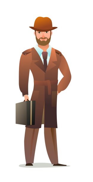 穿着秋天斗篷的男人。他穿着暖和的衣服以防下雨。开朗的人。站立姿势。漫画风格扁平化设计。单个的字符。插图孤立在白色背景上。向量图片下载