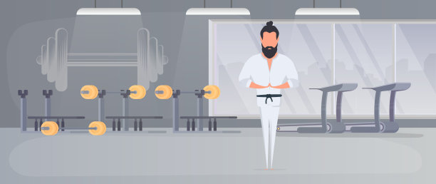 一个穿着白色和服的男人在冥想。功夫大师。那家伙在做瑜伽。向量。图片下载