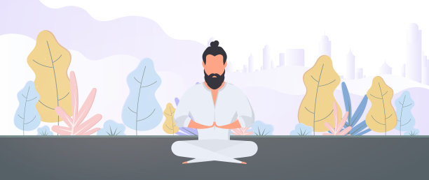 一个穿着白色和服的男人在冥想。功夫大师。那家伙在做瑜伽。向量。图片下载