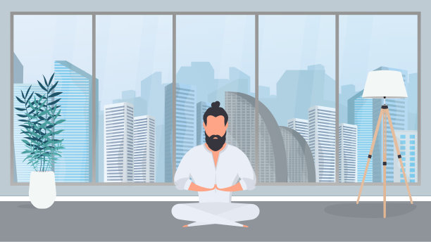 一个穿着白色和服的男人在冥想。功夫大师。那家伙在做瑜伽。向量。图片下载