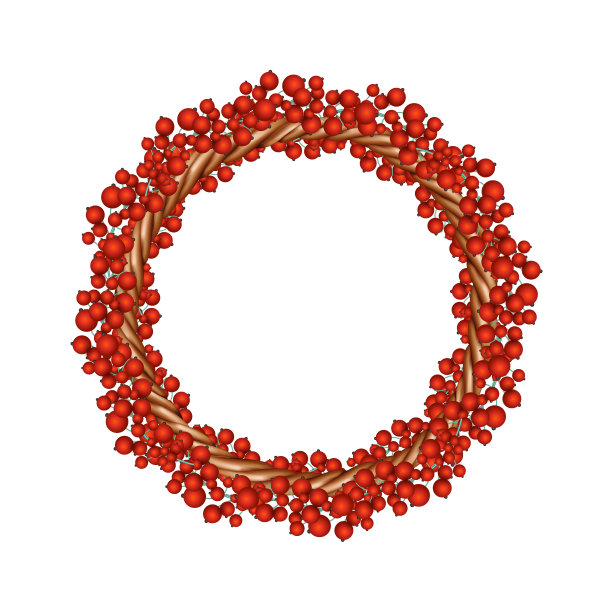 美丽的荚蒾冬季花环孤立在白色背景上。矢量图图片下载