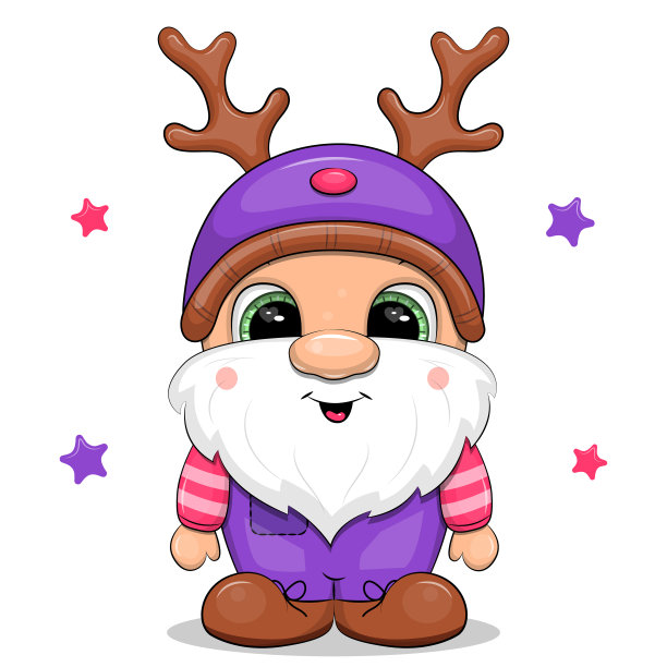 戴着鹿帽的可爱卡通侏儒图片下载