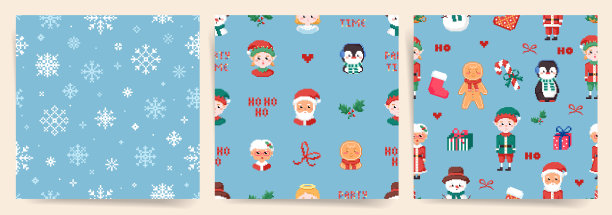 圣诞节像素艺术无缝模式设置。图片下载