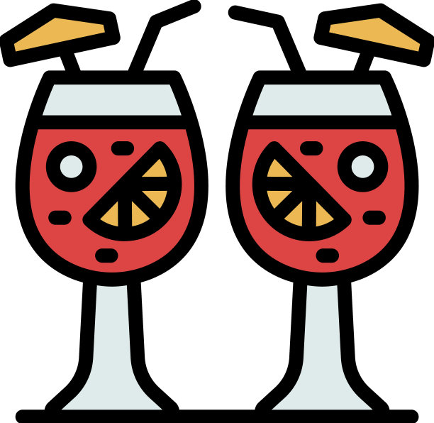 两个热带鸡尾酒图标颜色轮廓图片下载