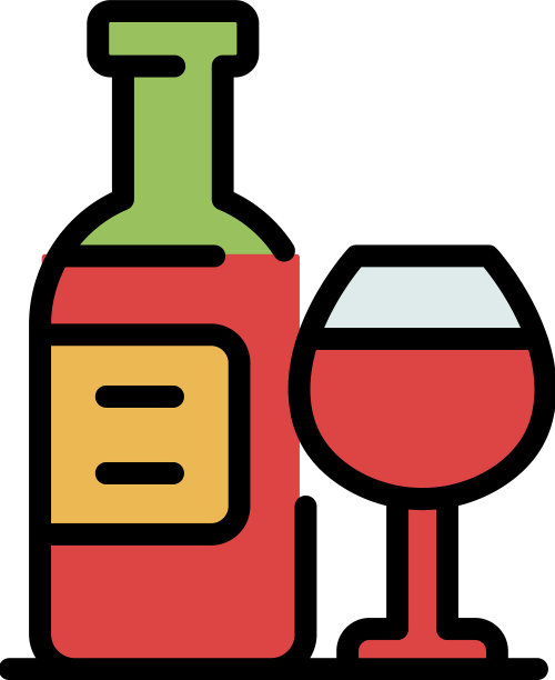 一瓶葡萄酒用一个玻璃图标颜色轮廓图片下载