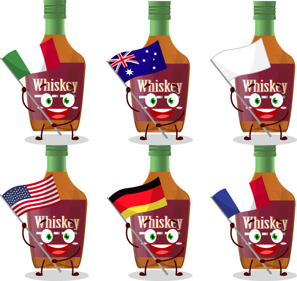 威士忌酒瓶卡通人物带来的旗帜图片下载