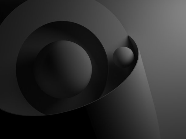 抽象的黑色静物装置与几何原语。三维艺术图片下载