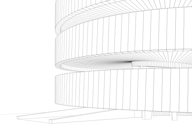 轮廓线框架模型的圆塔孤立上白色图片下载