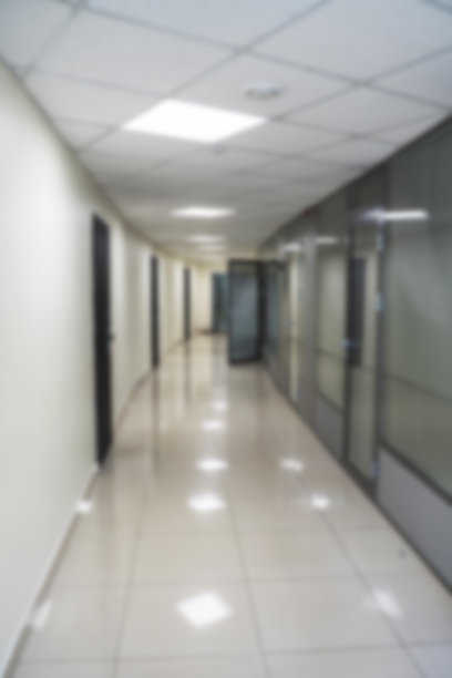 以门和隔板为背景的办公楼走廊。垂直的,分散注意力图片下载