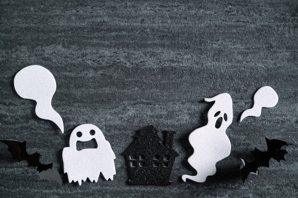 万圣节概念背景的顶部视图与复制空间。图片下载